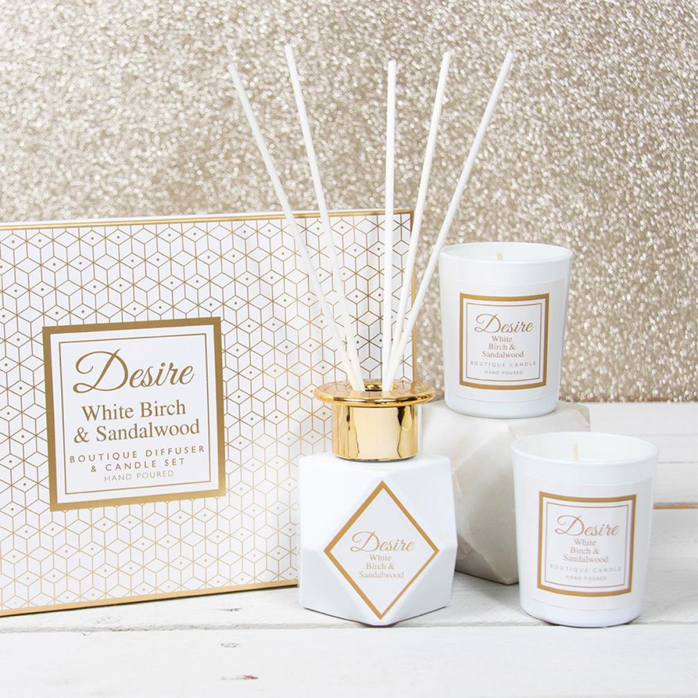 Desire Aroma White Birch & Sandalwood Diffuser & Candle Gift Set Extra Image 1